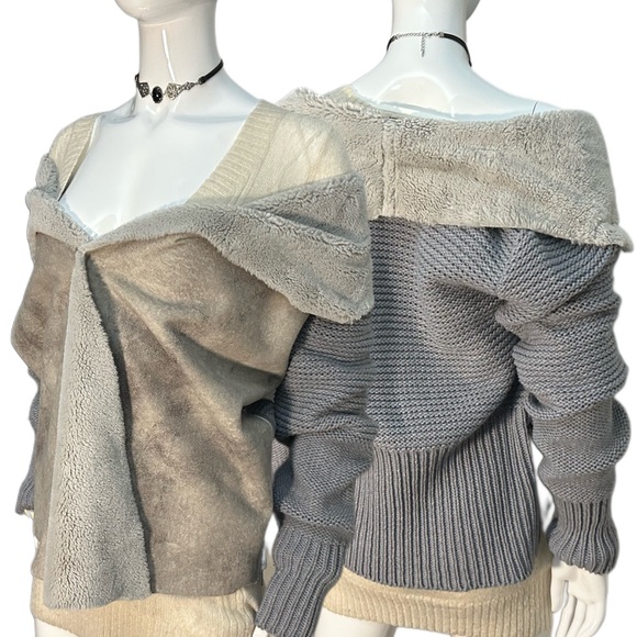 vintage grey knit faux fur cardigan - Picture 2 of 10